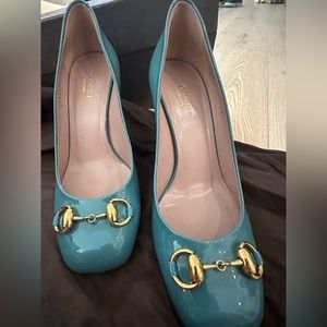 Blue and gold gucci heels (comes in original box)